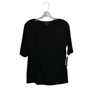 Premise Black Short Sleeve Twist Knot Pullover Viscose Blend Top Size L